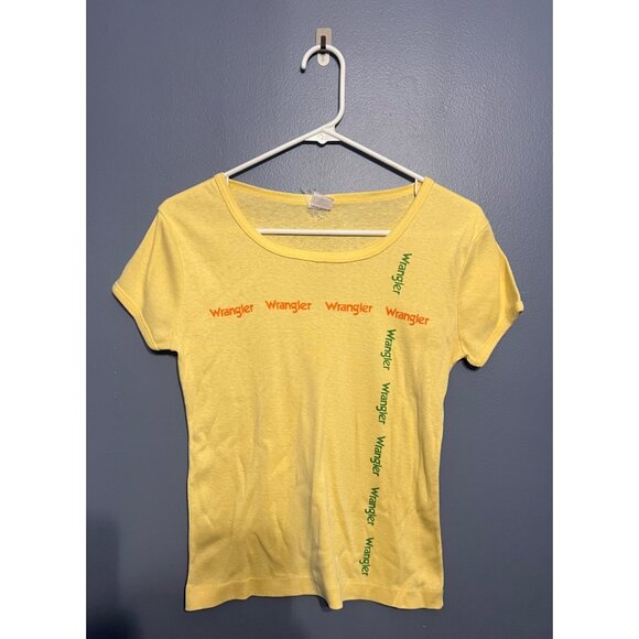 Vintage 1970s Wrangler Women's Baby Mini Tee Size‎ Large, Colorful Logo - Picture 1 of 11